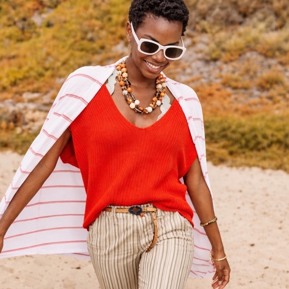 CAbi Ruby Slouchy Pullover Oversized Ribbed Knit V-Neck Dolman Sleeve Sweater - Picture 13 of 15